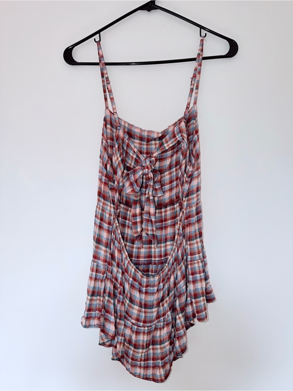 American Eagle Plaid Open Back Spaghetti Strap Tank in Red, Rust and Blue